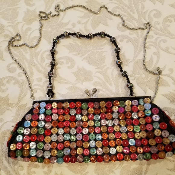 Unbranded Handbags - EUC Fun Clutch Bag, Black, buttons , 2 straps